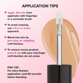 Too Faced Born This Way concealer close-up swatch demonstrates buildable coverage.