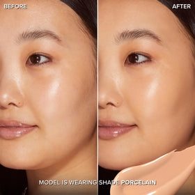 Too Faced Born This Way Concealer Porcelain swatches showing shade and seamless blend