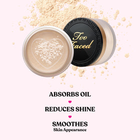 Too Faced Born This Way Ethereal Setting Powder translucent swatch shows shine control and radiant blur