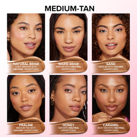 Too Faced Born This Way face application spread highlights even coverage and glow.
