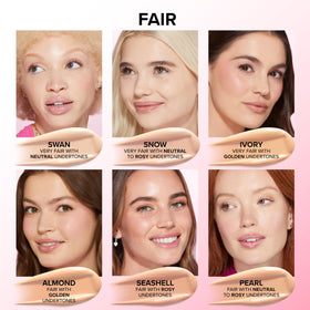 Too Faced Born This Way natural finish application zoom emphasizes lightweight comfort