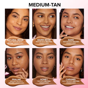Application with brush of Too Faced Born This Way Soft Matte Foundation blends evenly