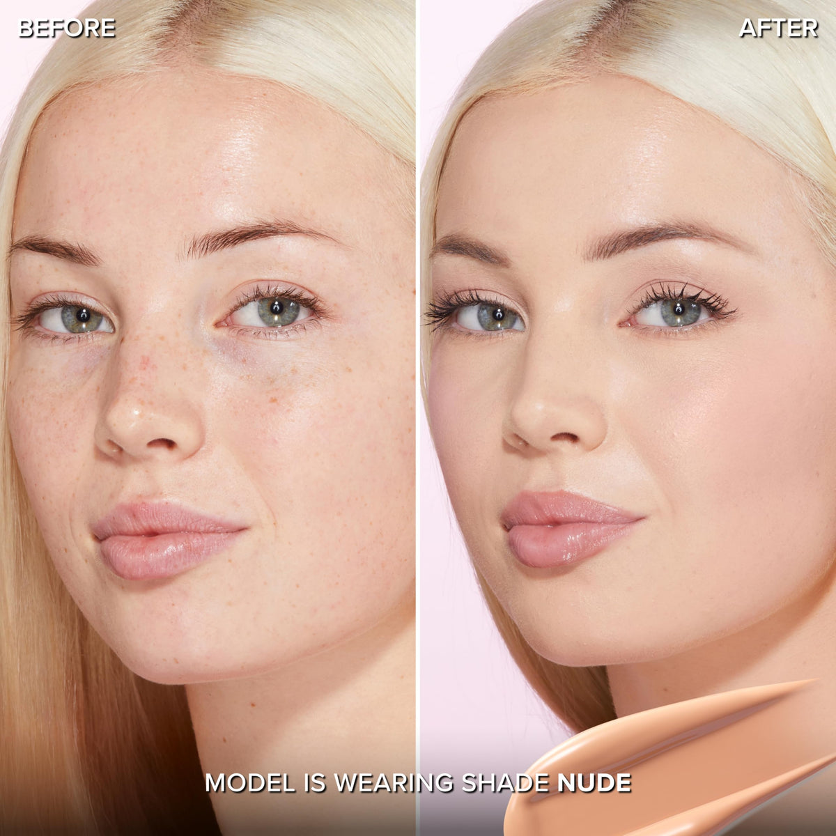 Too Faced Born This Way swatch on skin reveals natural coverage.