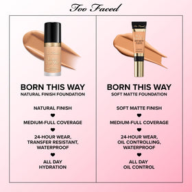 Too Faced Born This Way on skin around jawline shows pore-minimizing effect.