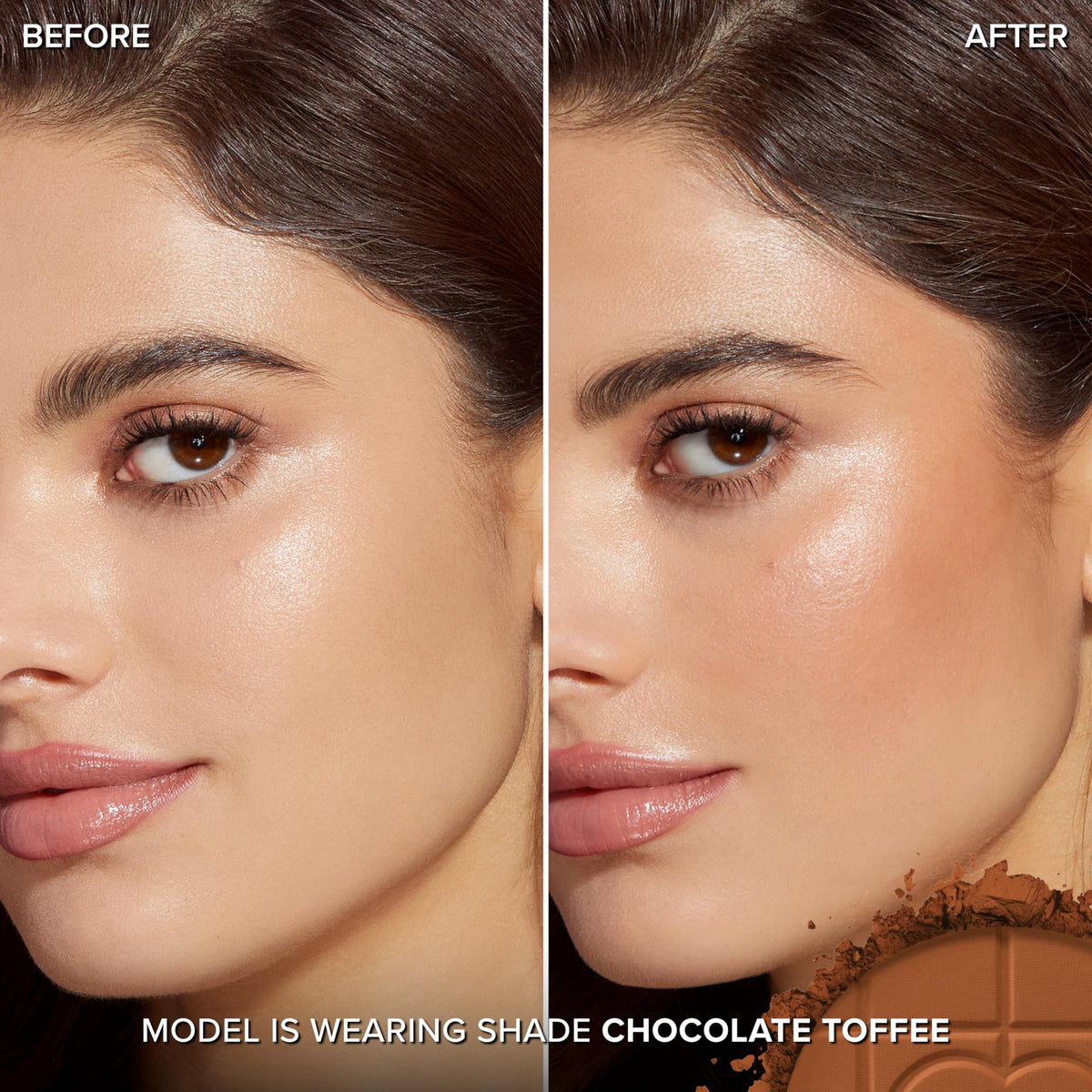 Too Faced Chocolate Soleil bronzer swatch showing rich bronze and blendable texture