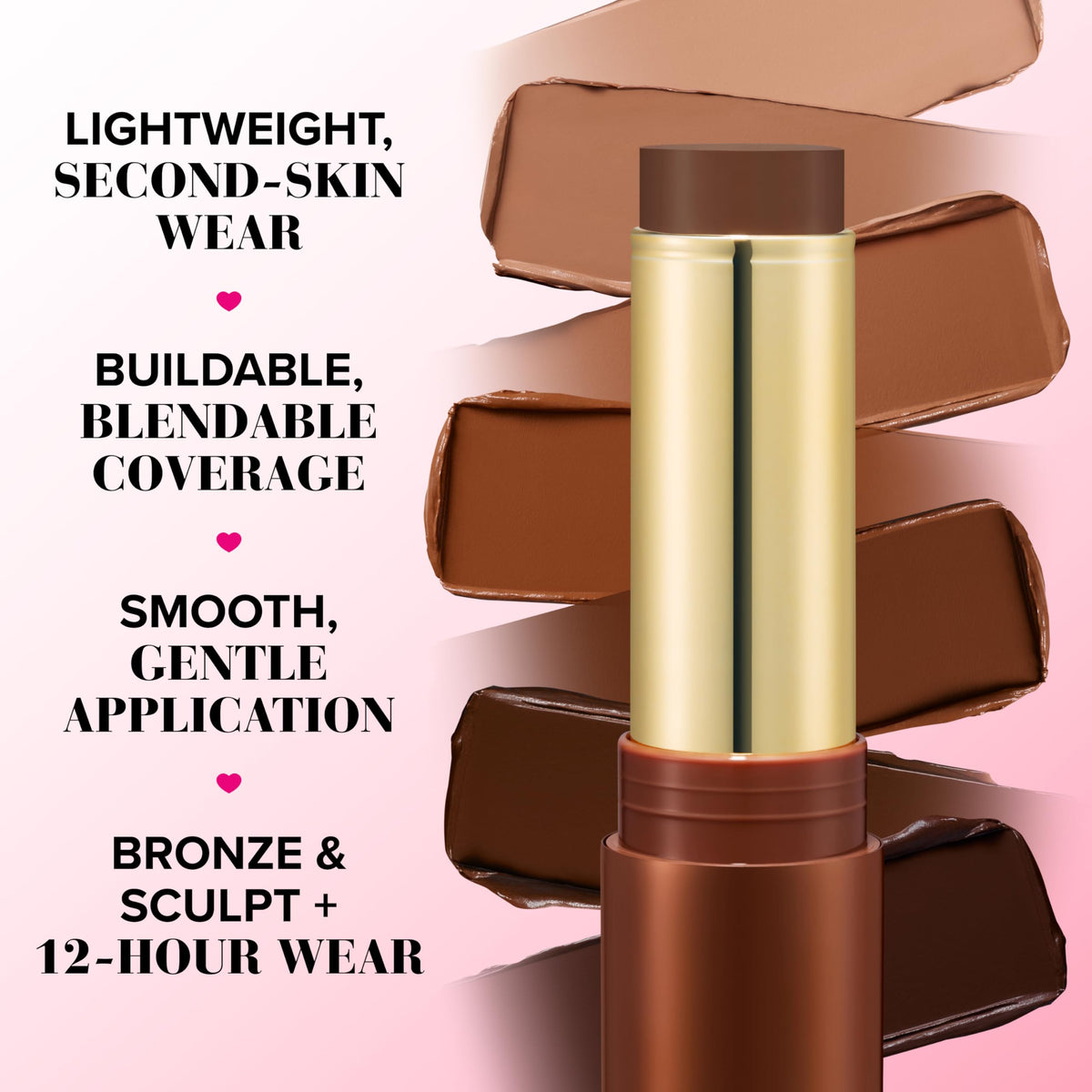 Too Faced Chocolate Soleil stick swirled on cheekbone for subtle sculpt and sun-kissed glow