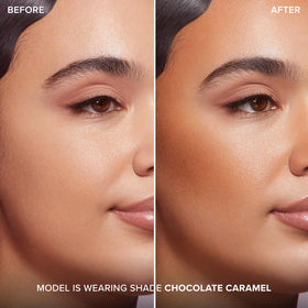 Too Faced Chocolate Soleil melting bronzing stick open swatch highlighting blendable formula
