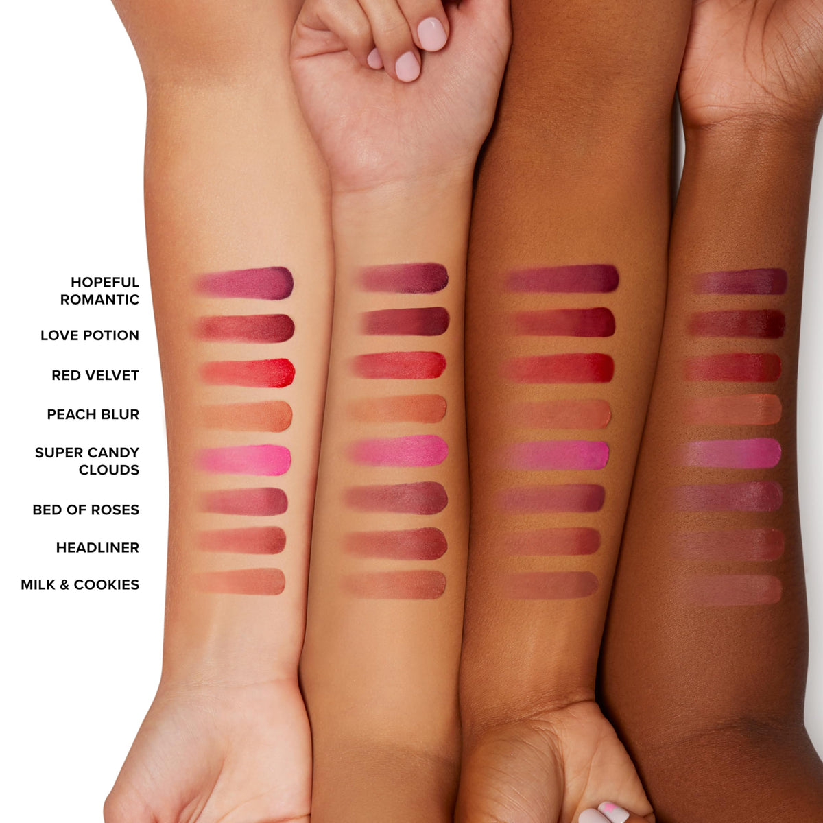 Too Faced Cloud Crush 12-hour wear swatch stays vibrant through daily tasks.