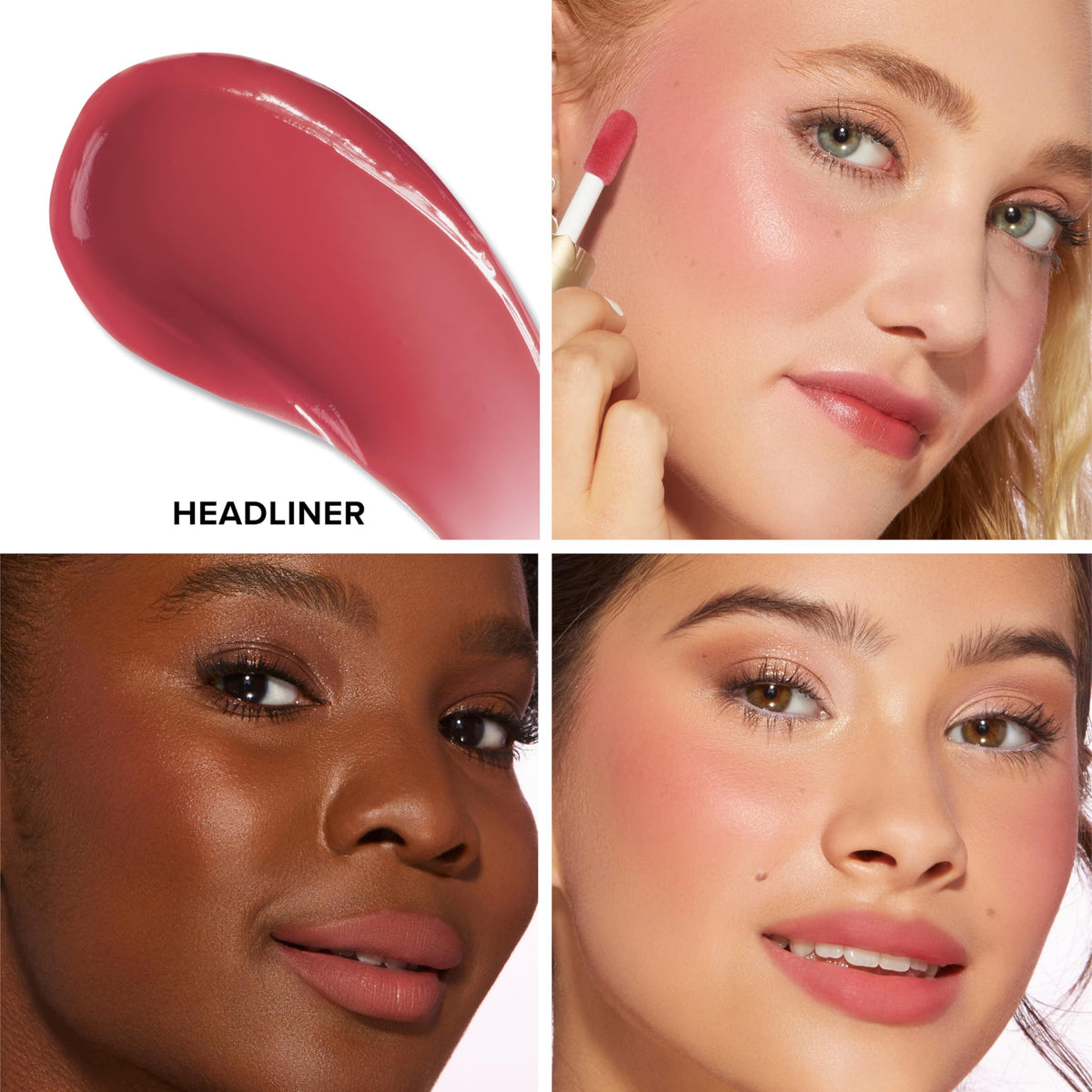 Too Faced Cloud Crush application swatch demonstrates smooth blend for lips and cheeks.