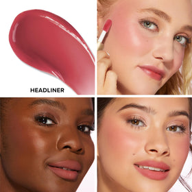 Too Faced Cloud Crush application swatch demonstrates smooth blend for lips and cheeks.