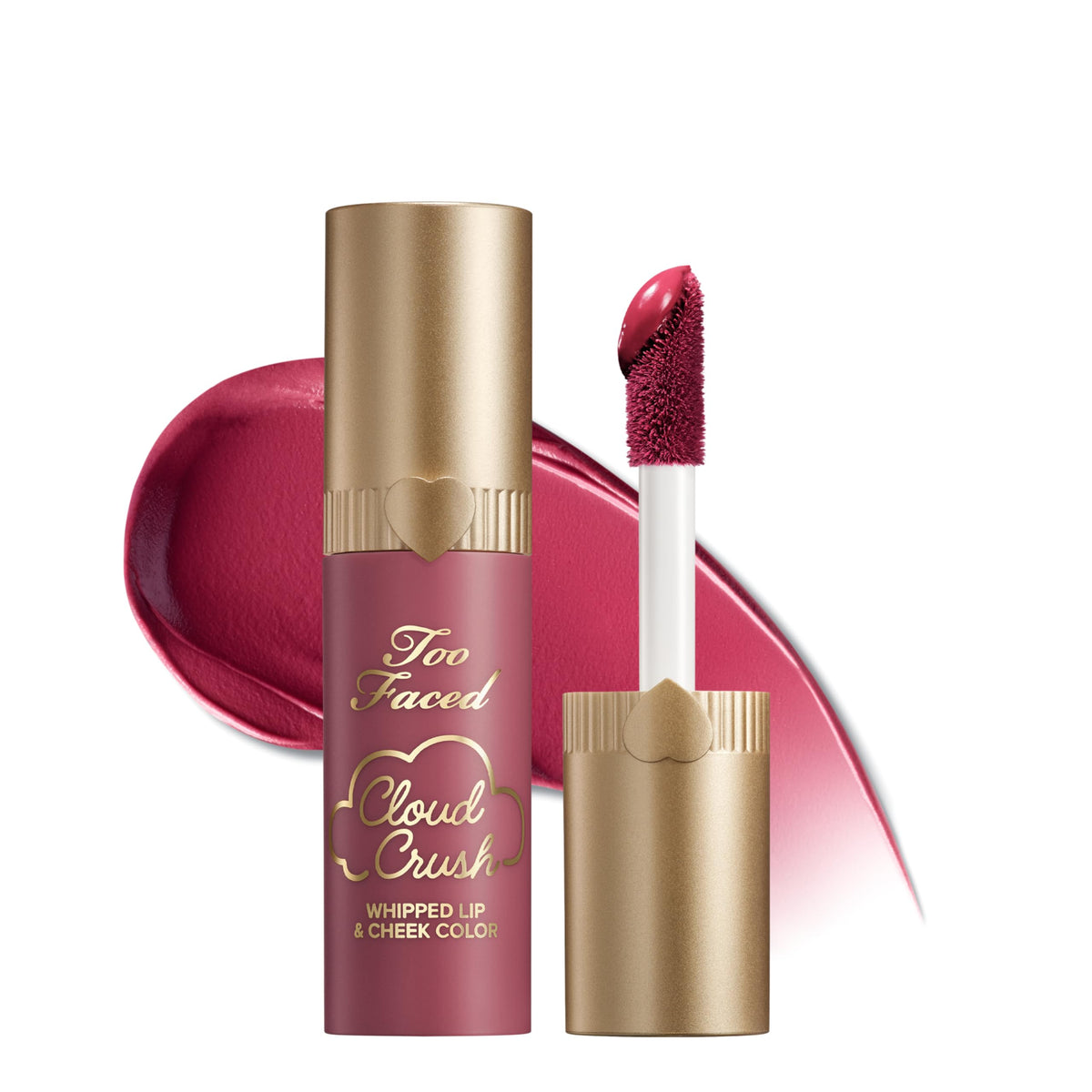 Too Faced Cloud Crush Bed of Roses tube shows soft-buildable color for lips and cheeks.