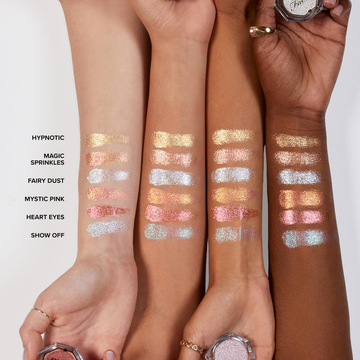 Too Faced Disco Crush iridescent shine on skin adds subtle glow for day or night