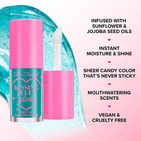 Too Faced Kissing Jelly Lip Oil compact bottle in Birthday Kiss shade