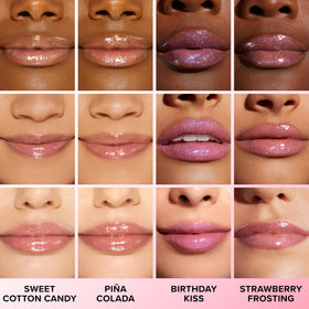 Close-up of oil droplets from Too Faced Kissing Jelly Lip Oil on lips