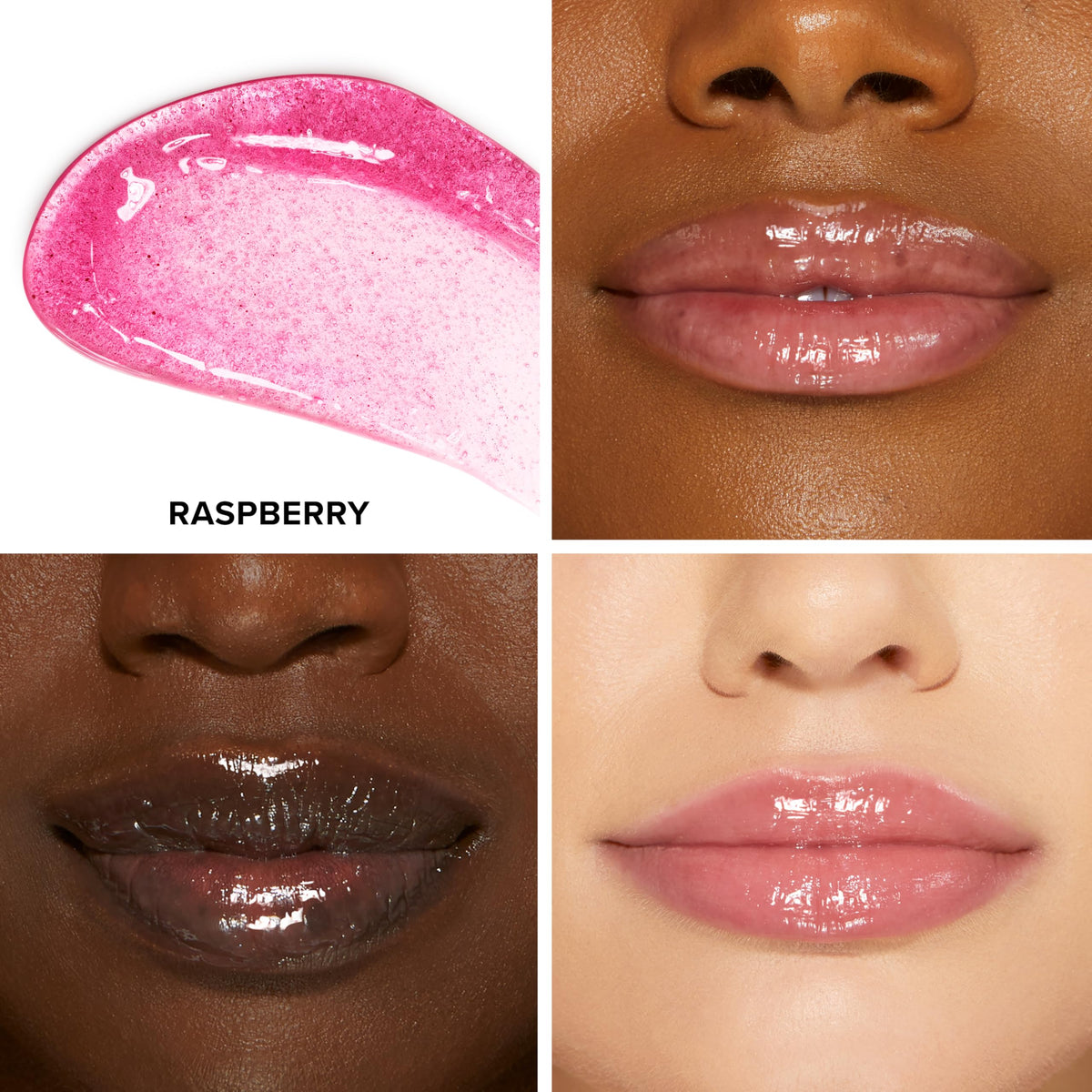 Too Faced Kissing Jelly Lip Oil glossy lip swatch with sheer color
