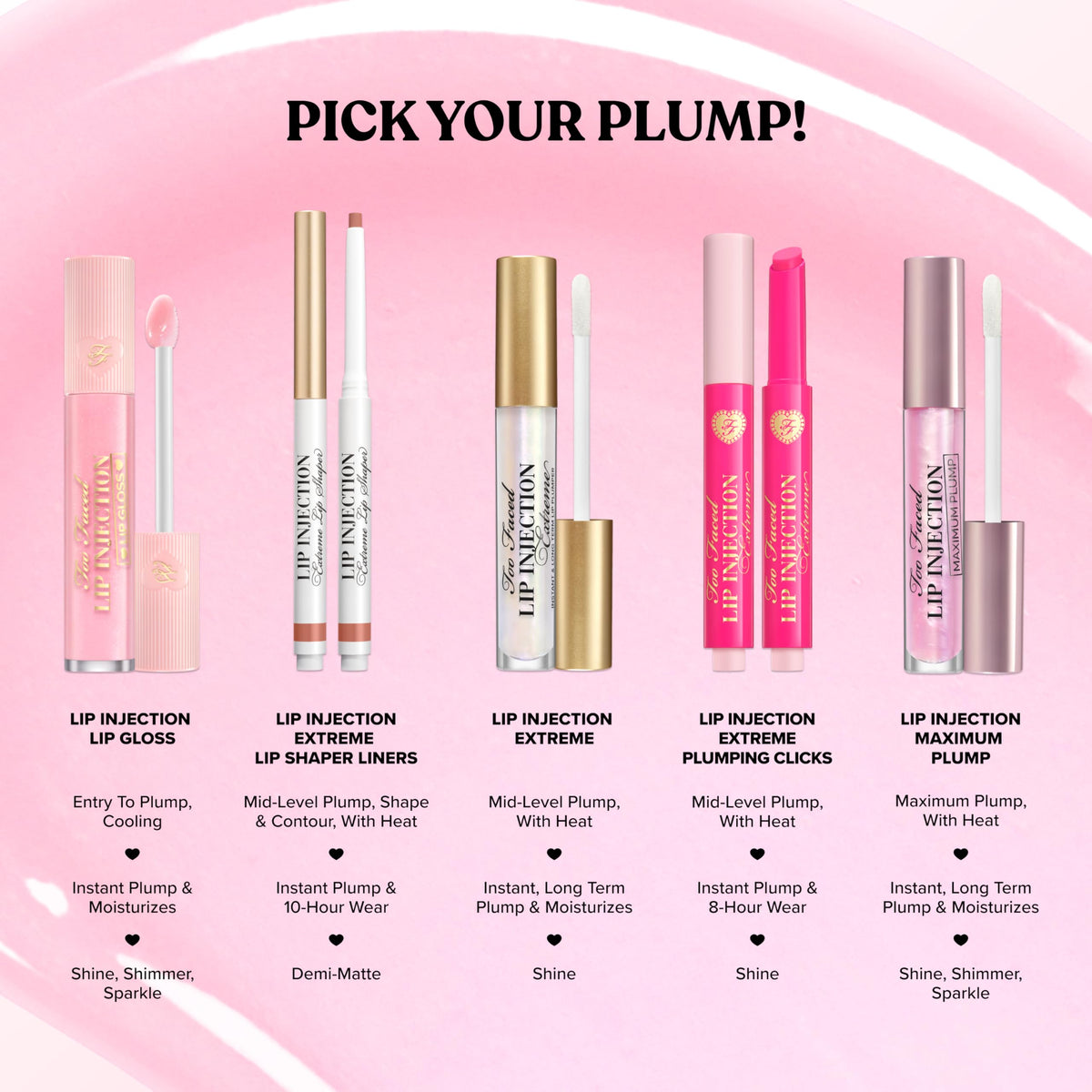Too Faced Lip Injection Extreme Clicks buildable color in a single swipe