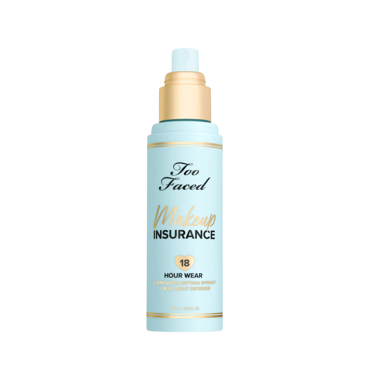 Too Faced Makeup Insurance bottle on vanity conveys vacation-like freshness
