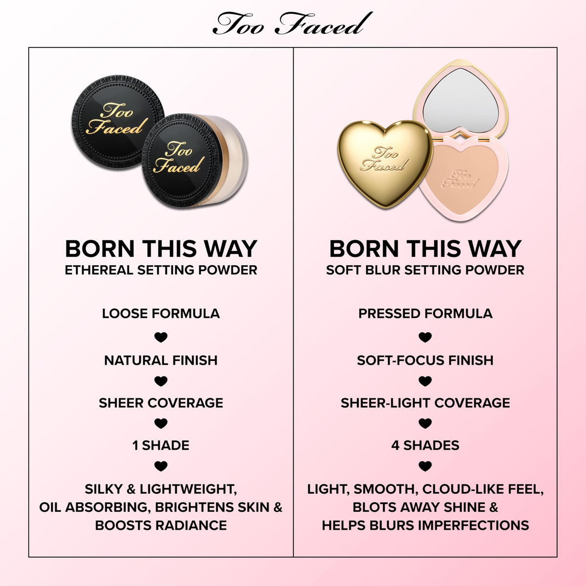 Too Faced oil-control press powder adds a matte feel for quick touch-ups.