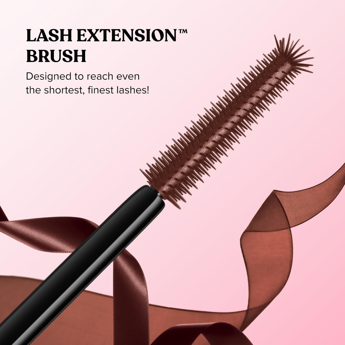 Too Faced Ribbon Wrap Mascara uses deep black formula for rich lash color.