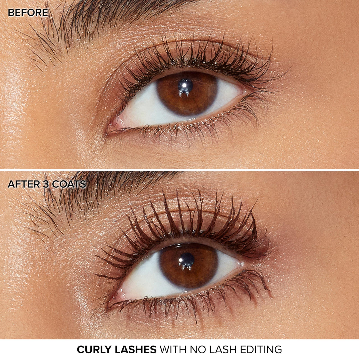 Too Faced Ribbon Wrap Mascara close-up shows minimal clumping and even separation.