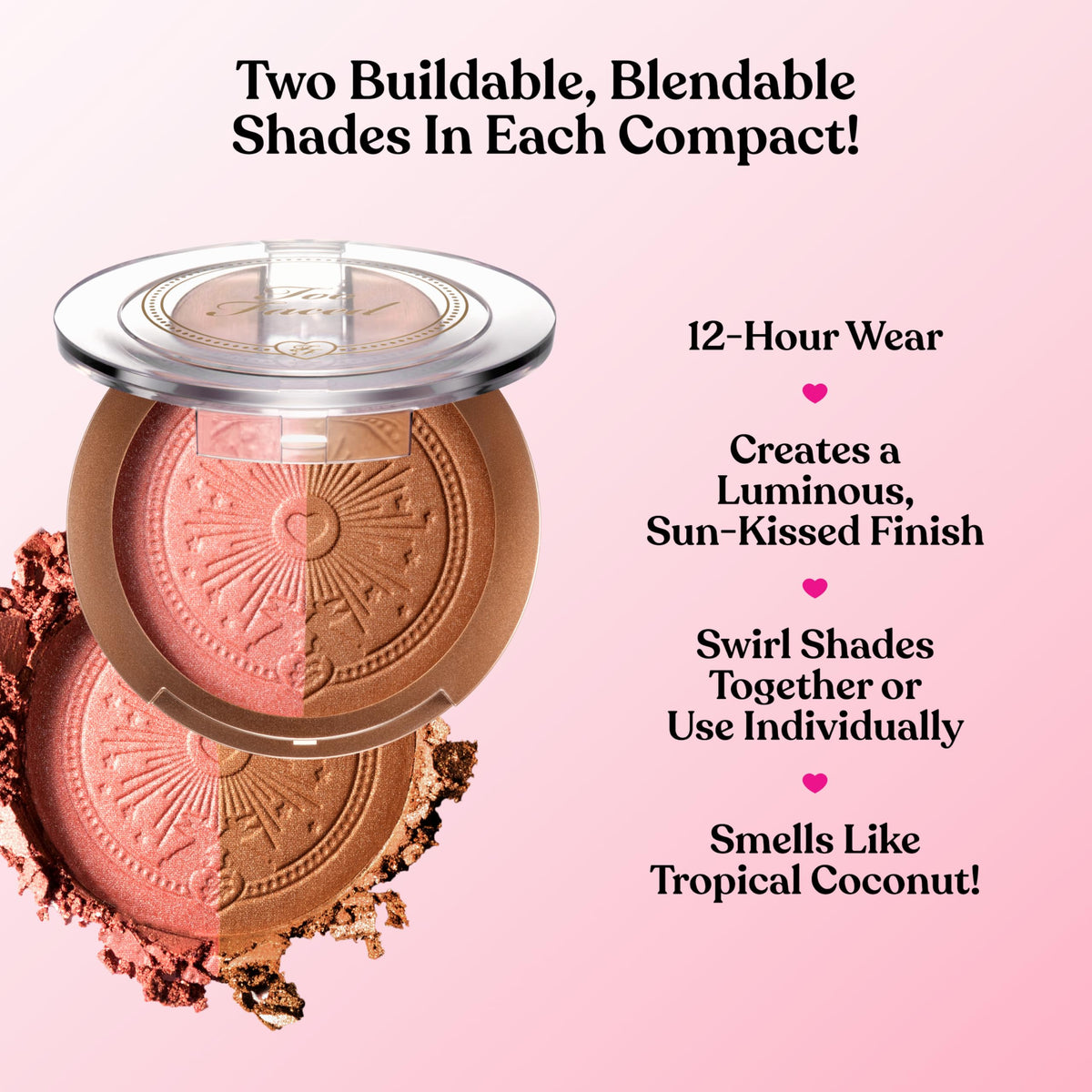 Too Faced Sun Bunny open compact shows pink undertone flush