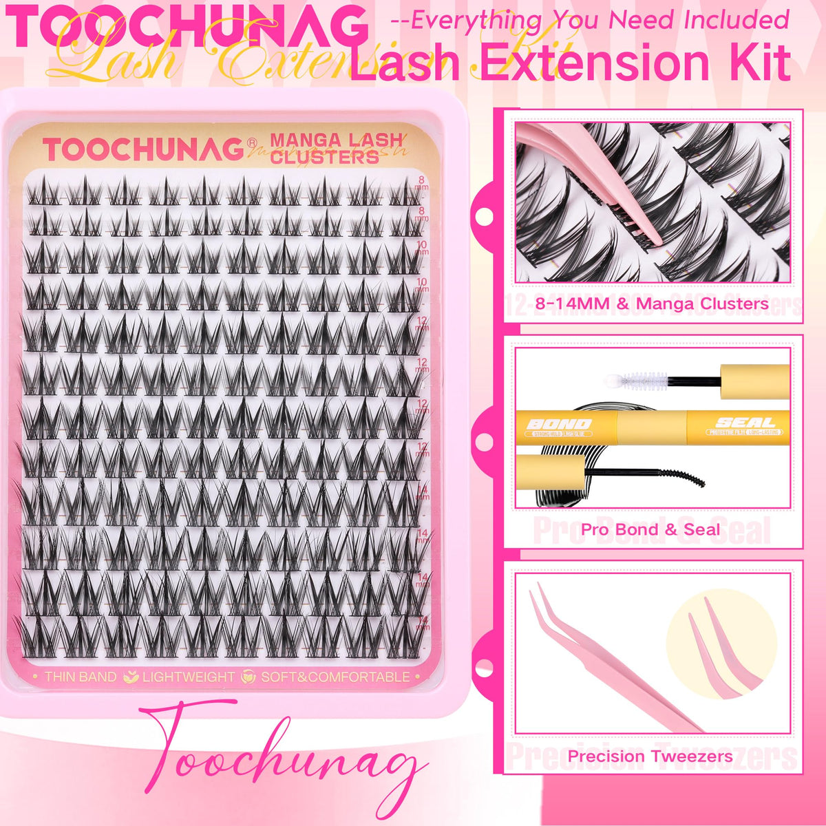 TOOCHUNAG Curved lash tweezers for precise cluster placement.