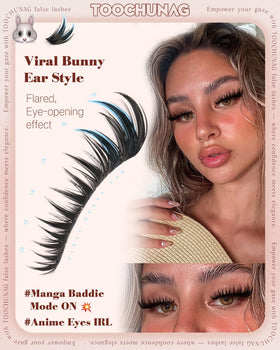 TOOCHUNAG D-Curl lash clusters lifted on the eye for dramatic openness.