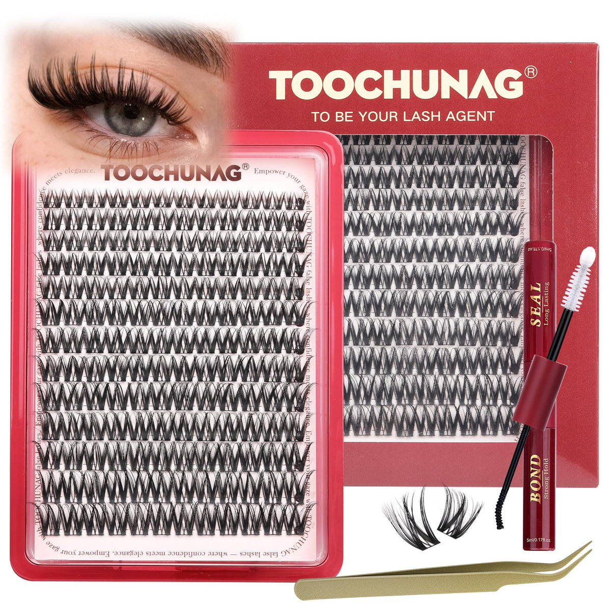 TOOCHUNAG Flora Lash Clusters Kit with varied lengths for customizable looks.