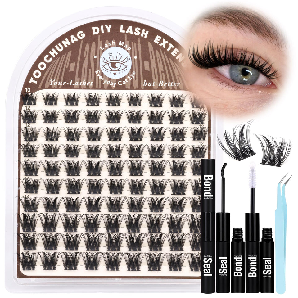TOOCHUNAG wispy lash clusters with a D-curve design for natural eye-enhancing lashes.