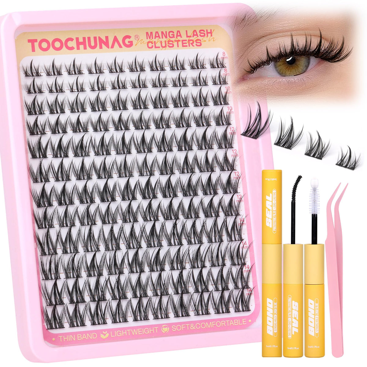 TOOCHUNAG Manga Lash Clusters Kit 8-14mm for customizable volume and natural drama.