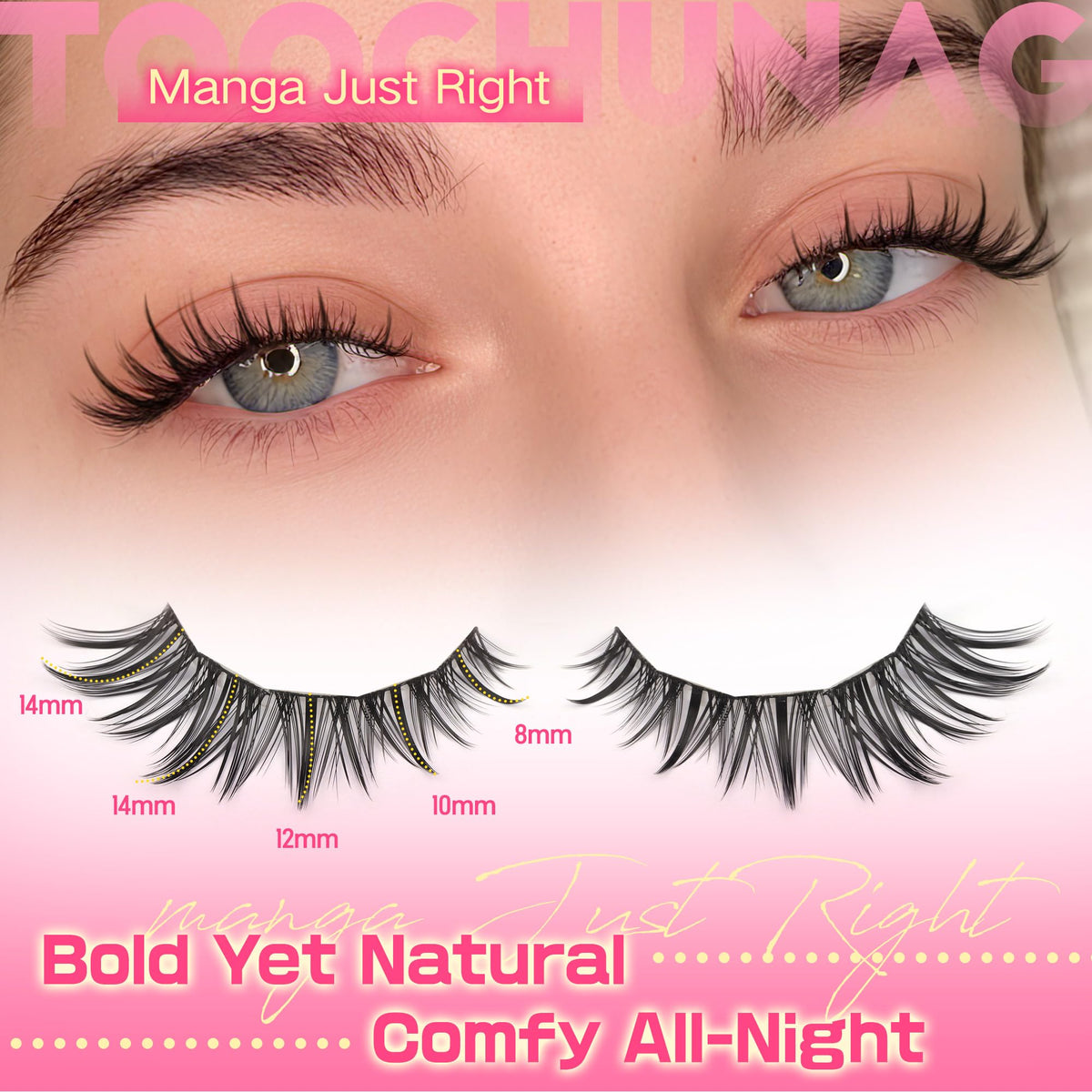 TOOCHUNAG Soft-tip lash clusters close-up for skin-friendly comfort.