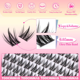 TOOCHUNAG Thin-band lash clusters enable quick, secure placement.
