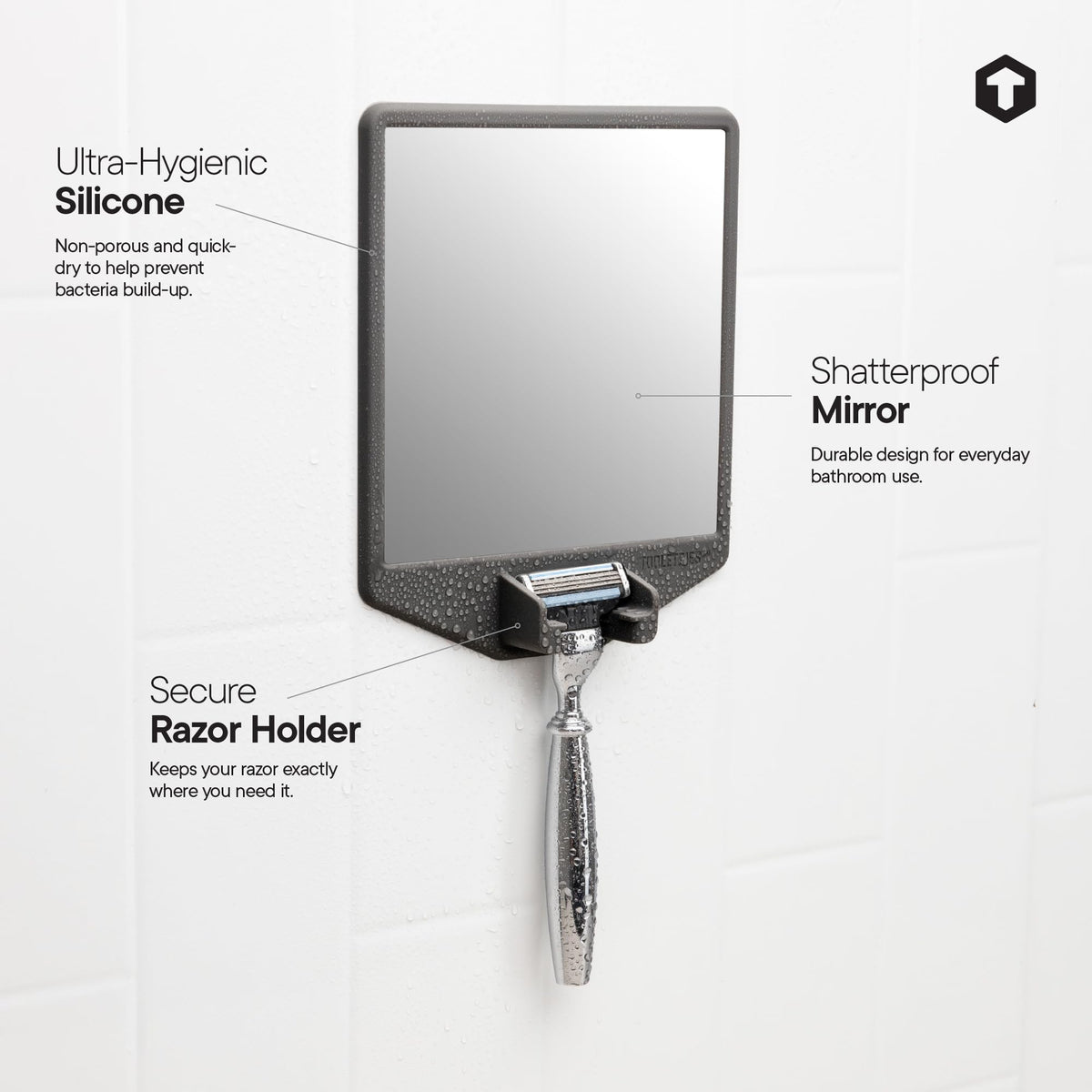 TOOLETRIES razor cradle holds blades safely during shower routines.
