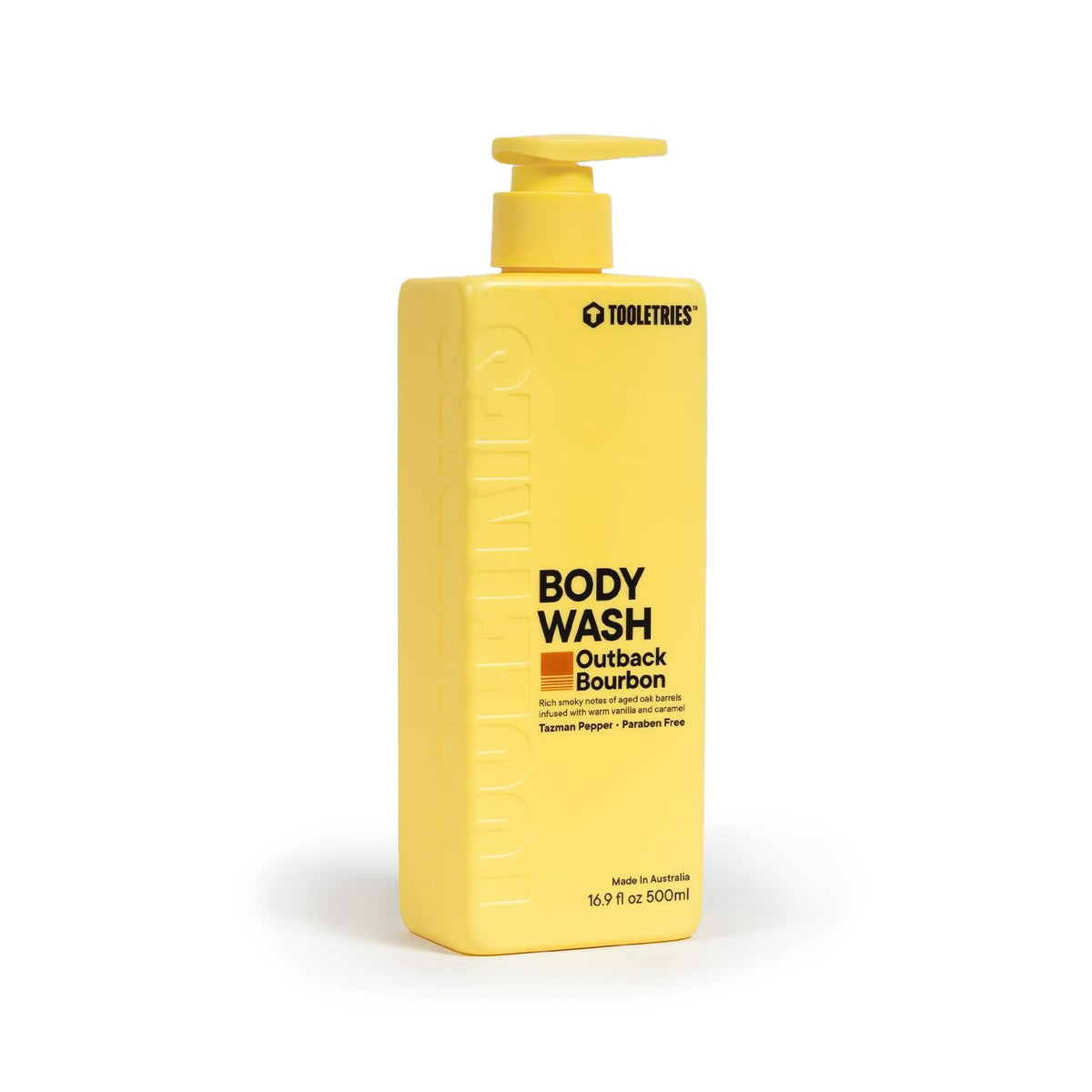 TOOLETRIES Superior Lather Outback Bourbon bottle, a refreshing masculine scent for daily showers.