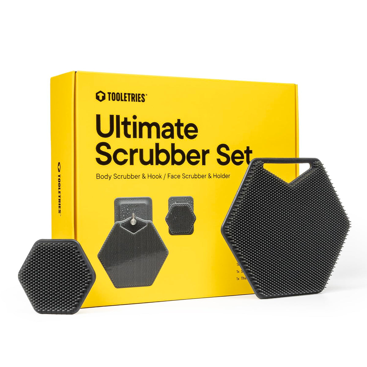 TOOLETRIES body scrubber for a refreshing cleanse and organized shower routine.