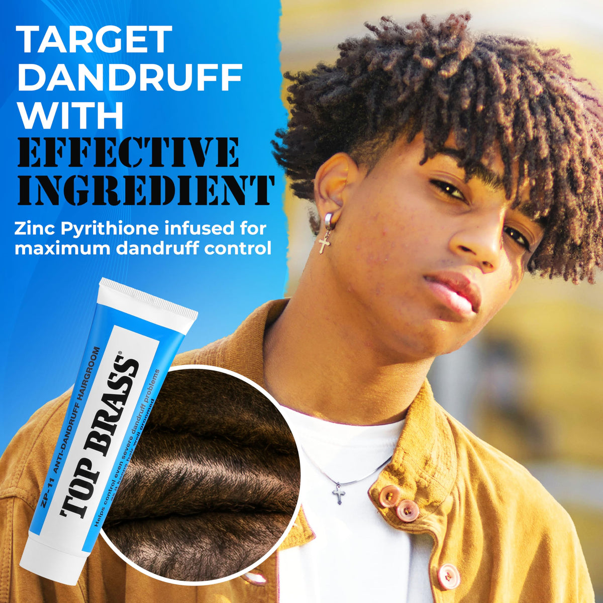 Top Brass beeswax and candelilla ingredients graphic emphasizing natural base.