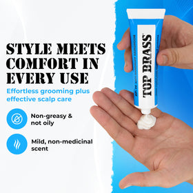 Top Brass anti-dandruff cream used by both men and women for everyday grooming.