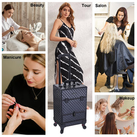 TOPACK makeup train case with four trays for organized tool storage.