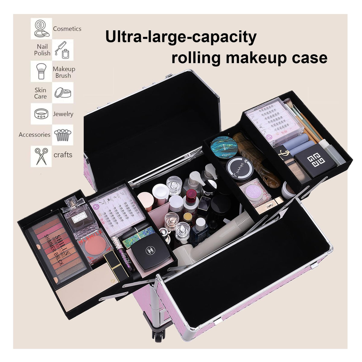 TopPack professional cosmetology case on wheels suits nail, makeup, tattoo artists.