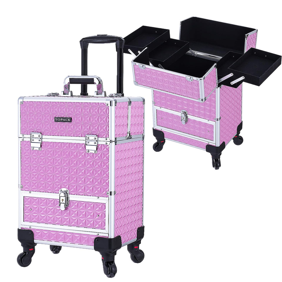 TopPack rolling makeup train case front view with durable frame for secure travel.