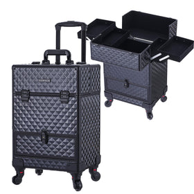 TOPACK rolling makeup train case pull bar for easy transport during travel.