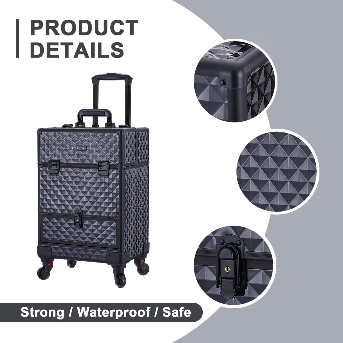TOPACK safety lock with key secures cosmetics during travel.