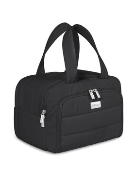 TopDesign travel toiletry bag black front view for easy packing and organization.