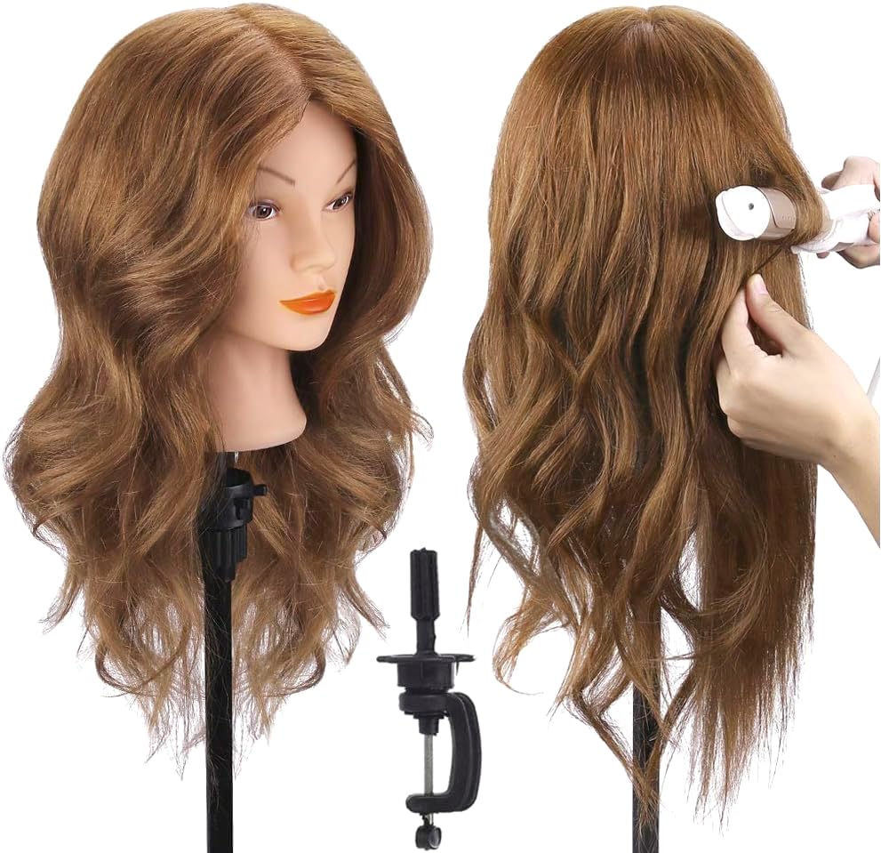 TopDirect 18-inch brown real hair mannequin head for authentic styling practice