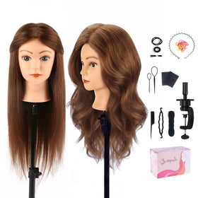 TopDirect mannequin head with 22-inch dark brown real hair for authentic practice