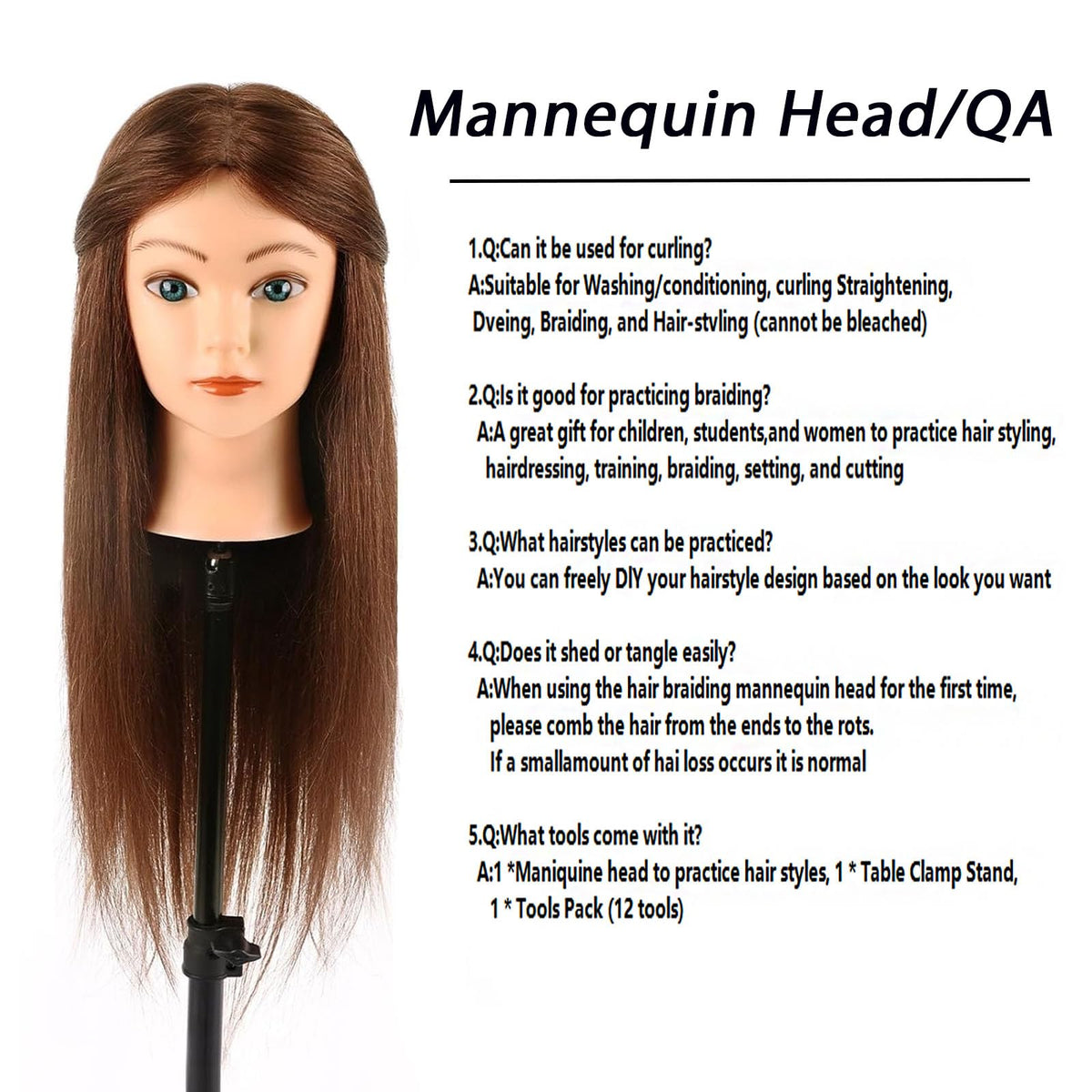TopDirect full view of mannequin head with table clamp holder
