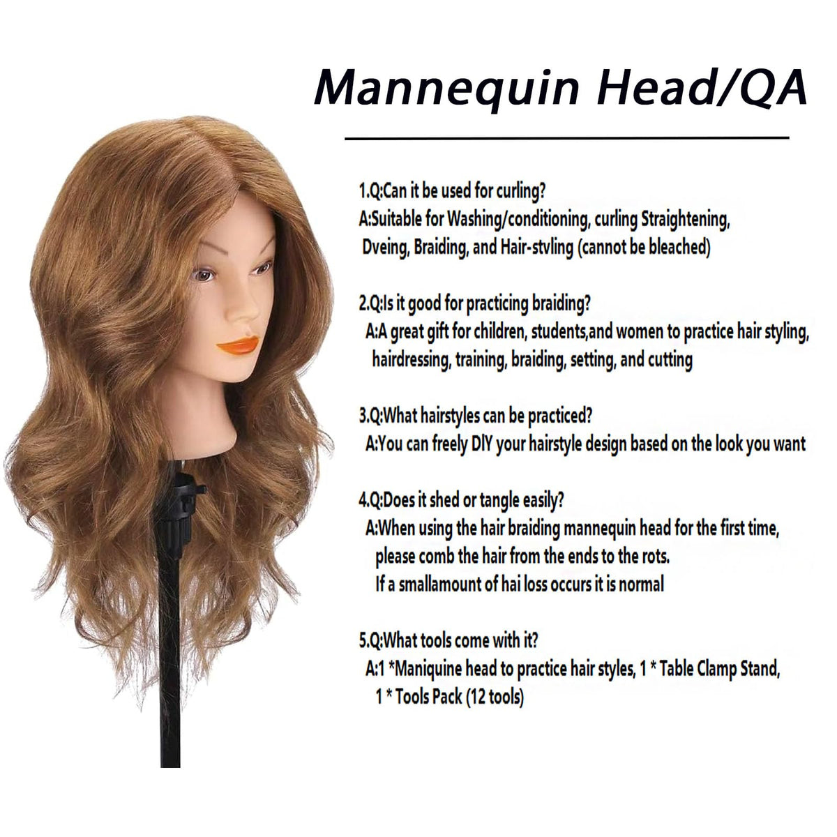 TopDirect real hair mannequin head suited for washing and conditioning experiments