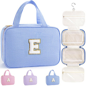 TOPEAST initial E blue hanging toiletry bag for travel organization