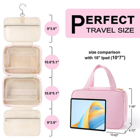 TOPEAST blue bag shows compartments for organized bottles and toiletries