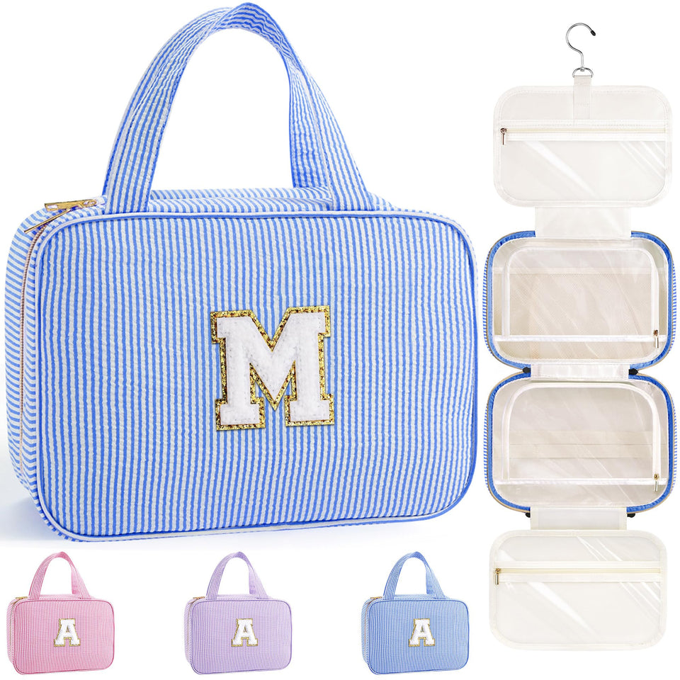 TOPEAST travel hanging toiletry bag blue open view for easy access to essentials
